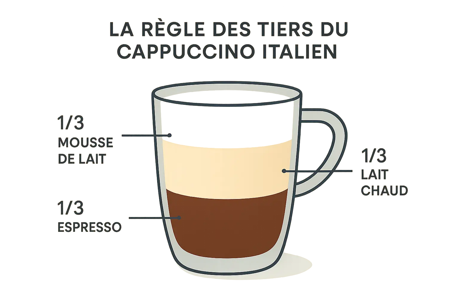 Infographie de la règle des tiers pour un cappuccino italien traditionnel